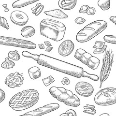 Seamless pattern with bread. Vector vintage engraving for bakery shop - 661499258