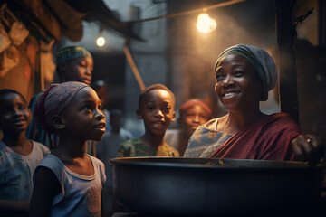 Poor African children waiting for food - obrazy, fototapety, plakaty