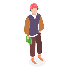 3D Isometric Flat Vector Illustration of Modern Students, Teenagers in Casual Outfit. Item 7