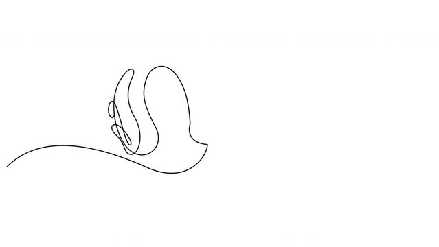 Self drawing animation of hearing aid drawn by continuous one line. Hearing device single line illustration. International week of the deaf minimalist design.