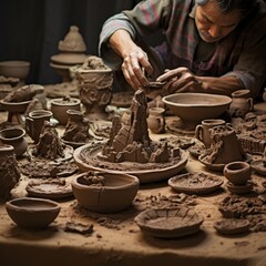  A preson working with hands hands of a potter at work 