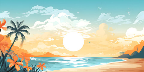Fototapeta na wymiar Summer beach with sunset background