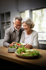 Couple de personnes âgées qui mange des légumes. Repas sain et équilibré à base de légumes. - 661502038