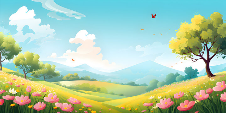 spring landscape with flowers background