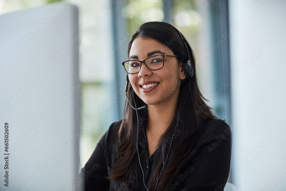 Poster woman, consultant portrait and call center for customer service, e commerce support or office commun