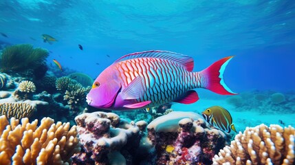 parrot fish with his beautiful underwater ecosystem