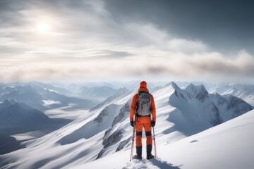 Naklejka na ściany i meble skier on the top of the snow mountain