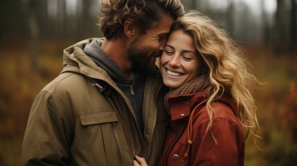Fototapeta premium a couple in love against the backdrop of an autumn field