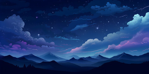 Mountain landscape with starry night sky