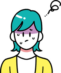 体調不良でモヤモヤする女性のシンプルな線画