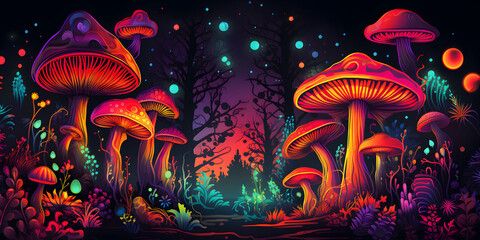 Mushroom jungle with neon light