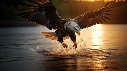 Gordijnen Eagle catch the prey © Fadil