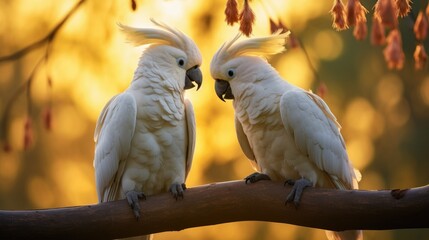 Two cockatoo on a branch - obrazy, fototapety, plakaty