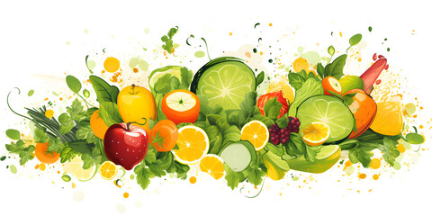 Fruits and vegetables on white