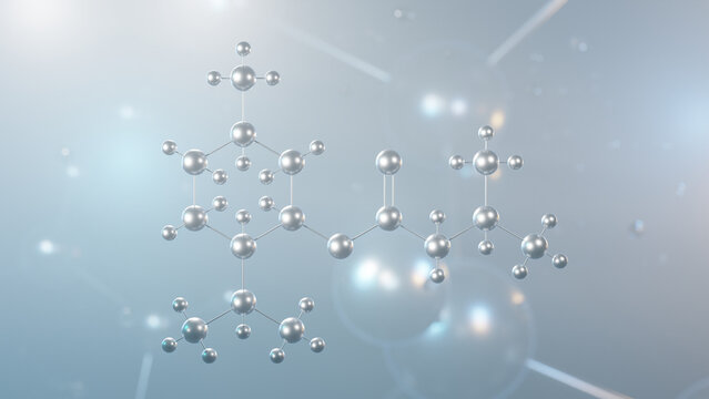 menthyl isovalerate molecular structure, 3d model molecule, menthyl ester, structural chemical formula view from a microscope