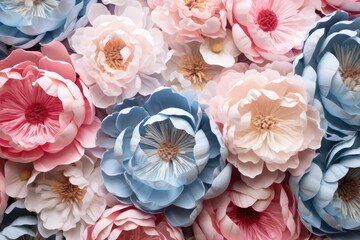 Background made of pastel colored peonies. Flowers wallpaper.  