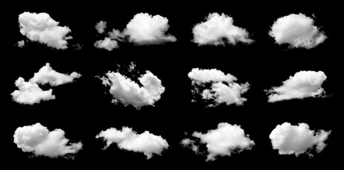 Set of white clouds or smog for design isolated on a black background.	
 - obrazy, fototapety, plakaty