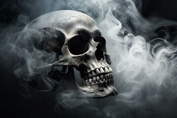 Pattern: eerie skull emerges through smoky clouds. Generative AI