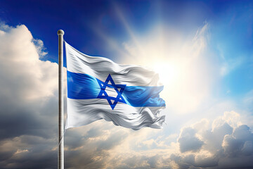 A flag of Israel with David star for Israel Independence Day poster with copy space - Generative AI