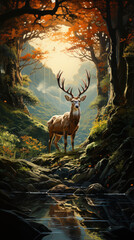  a realistic 2D forest deer drawing 
