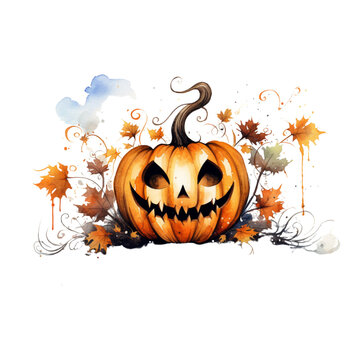 Evil watercolor pumpkin jack-o lantern wicked smile
