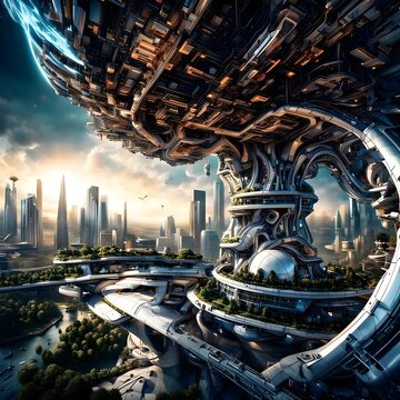 In this visionary image, a futuristic cityscape thrives with AI-powered marvels, from autonomous transport to smart eco-systems, revealing how artificial intelligence revolutionizes technology 