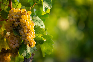 Grappe de raisin et vigne au soleil dans les vignoble de France.
