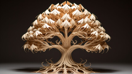 Origami Yggdrasil Tree Of Life Of Norse And Viking Mythology, Legendary World Tree In Paper Folds. Concept Of Tree Of Life Origami Handmade Art . Generative AI