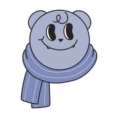 polar bear doodle Merry Christmas and Happy New year. trendy retro groovy cartoon style. 