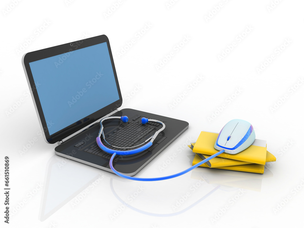 Aufkleber 3d rendering folder with laptop near mouse connected stethoscope