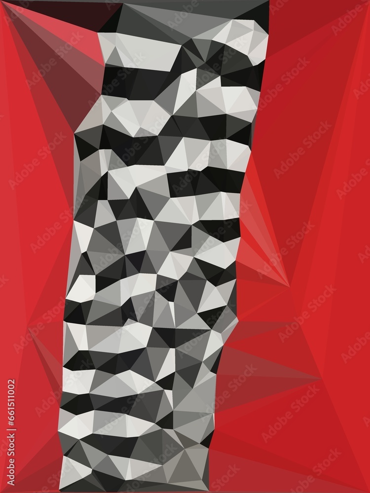 Aufkleber black white and red triangular cubist mosaic pattern and design