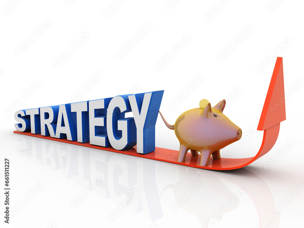 Poster 3d rendering pig coin bank with business graph