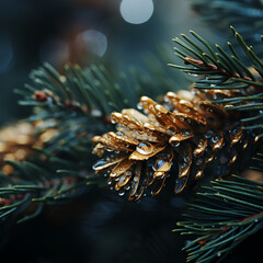 Naklejka na ściany i meble Christmas background with christmas tree created with Generative AI technology 
