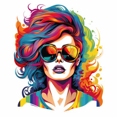 Beautiful female pop icon image with firey rainbow colors