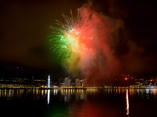 Bright colourful fireworks in the night sky of Baku, Azerbaijan