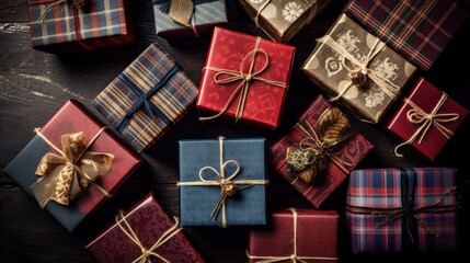 A gift boxes with traditional holiday patterns. AI generated