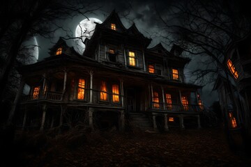 Fototapeta na wymiar Spooky Halloween Night at Haunted House