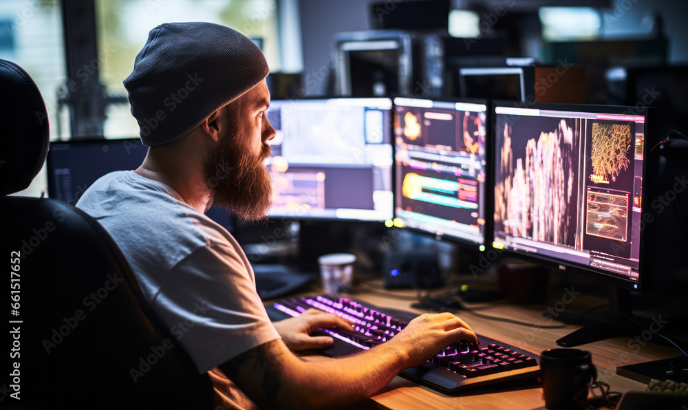Poster dedicated computer programmer engaged in software development
