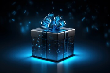 Convenient Cyber gift box. Ribbon space light. Generate Ai - obrazy, fototapety, plakaty