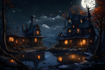 Fototapeta na wymiar Spooky Halloween Night at Haunted House