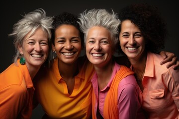 Joyful group portrait of middle-aged women celebrating life and friendship - obrazy, fototapety, plakaty