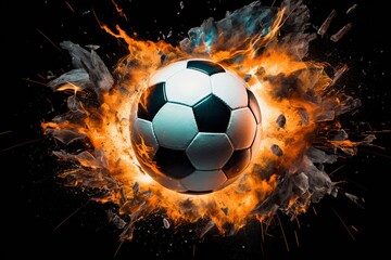 Naklejka premium Soccer ball exploding. Generative AI
