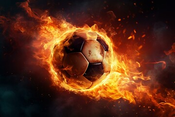 Illustration of blazing soccer ball in motion. Generative AI