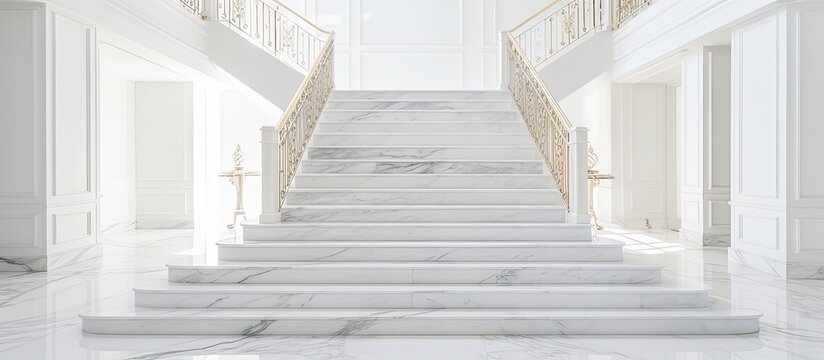 Luxurious apartment with white marble stairs on the first level With copyspace for text