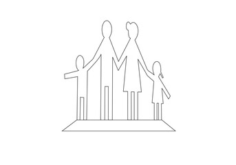 continuous line vector illustration design of one family. the fastening of family.