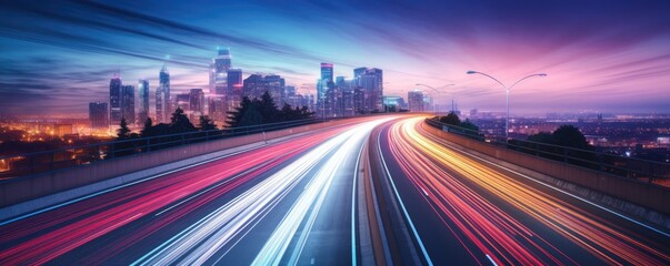 High speed motion blur from cars on a highway at twilight - Powered by Adobe