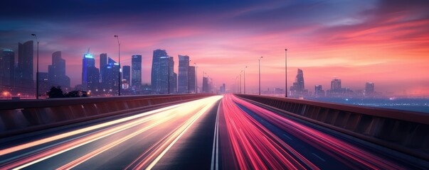 High speed motion blur from cars driving on a highway at twilight