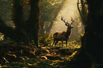 Picturesque Deer forest closeup. Nature wildlife. Generate Ai