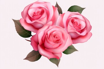 Isolated pink rose flowers on transparent background. Generative AI