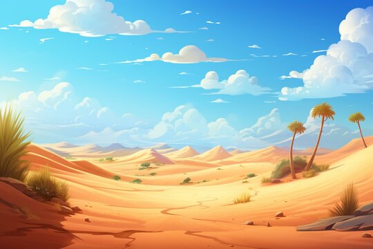 Illustration of a bright and sunny Arabic desert during daylight. Generative AI
